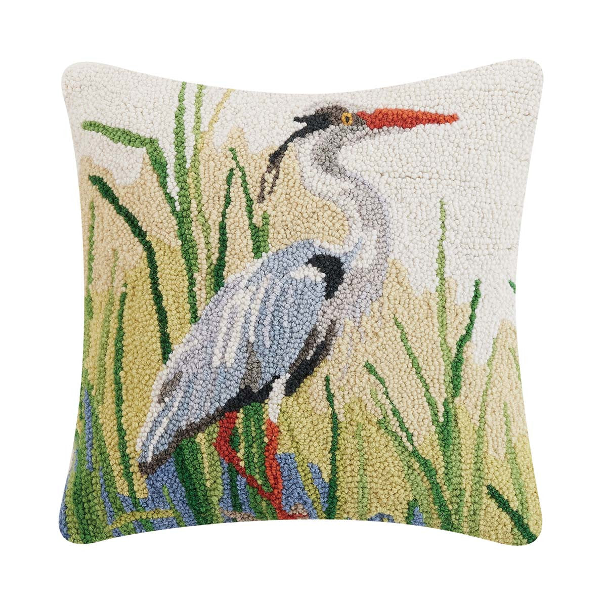 Elegant Blue Heron Hooked Pillow - Right Facing