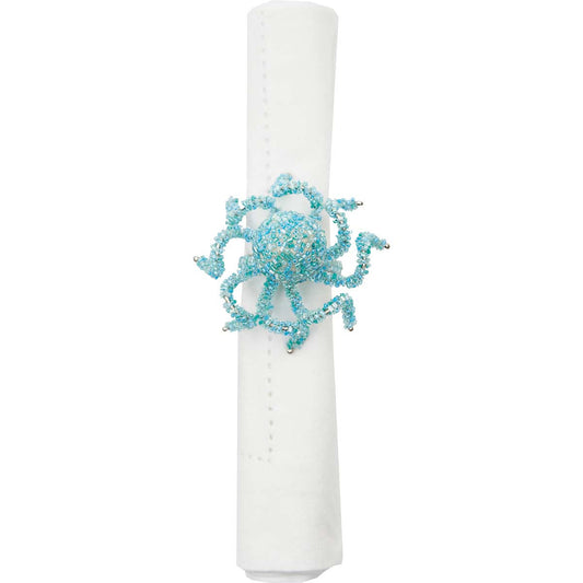 Beaded Blue Octopus Napkin Rings - Set of 6