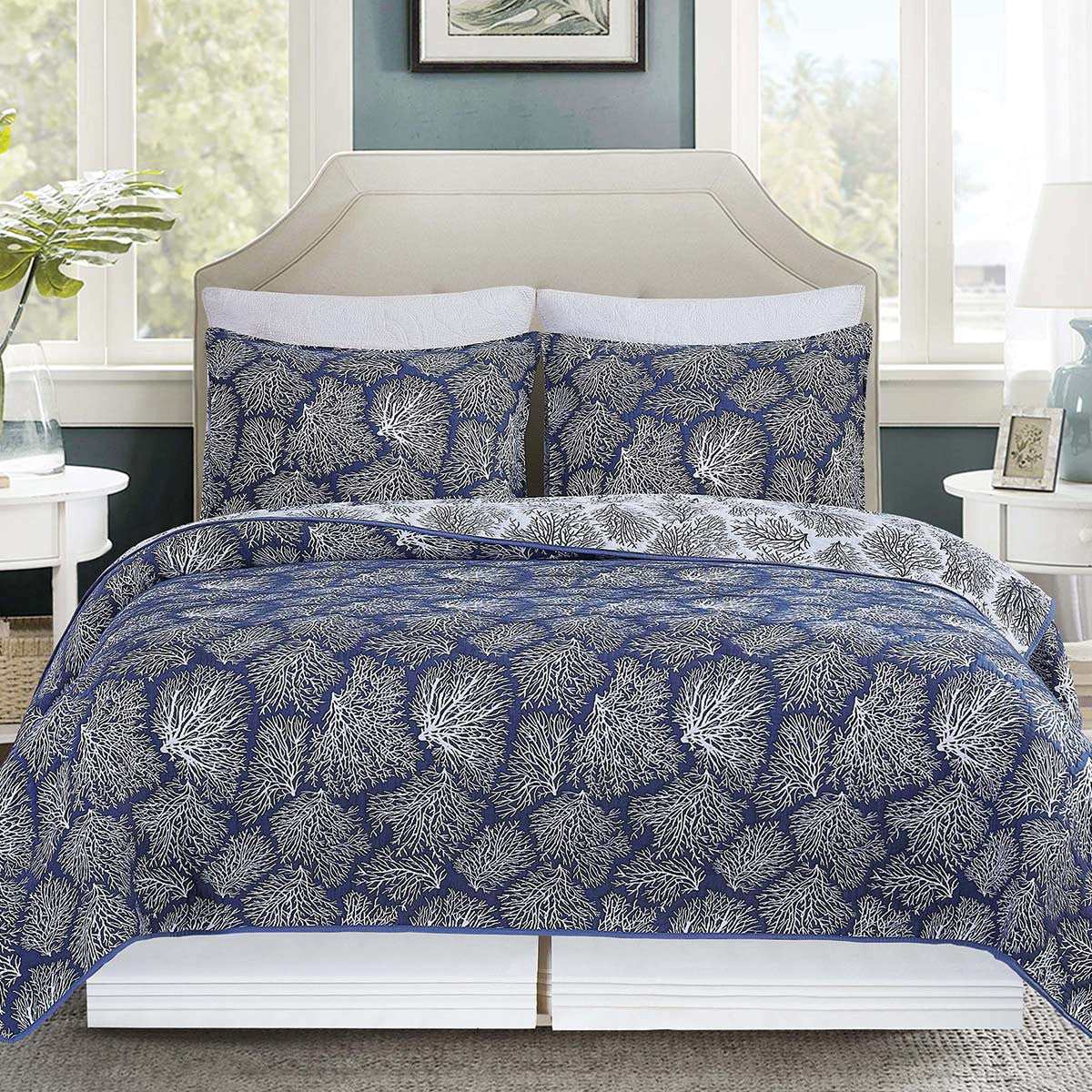 Coral Dreams Jacquard Coverlet Set - Full/Queen - OVERSTOCK