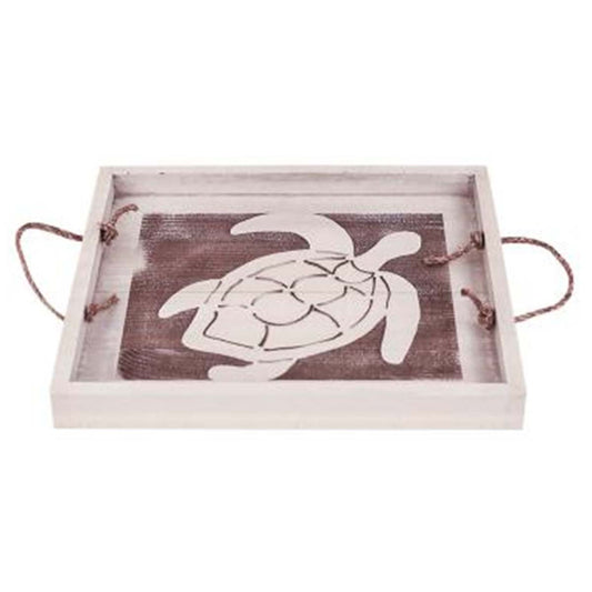 Turtle Tide Wood Tray with Rope Handles