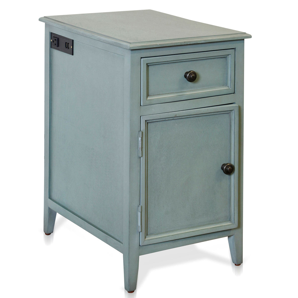 Bangor Seafoam Side Table with Cabinet and Power Outlet/USB Ports - OUT OF STOCK UNTIL 09/30/2026