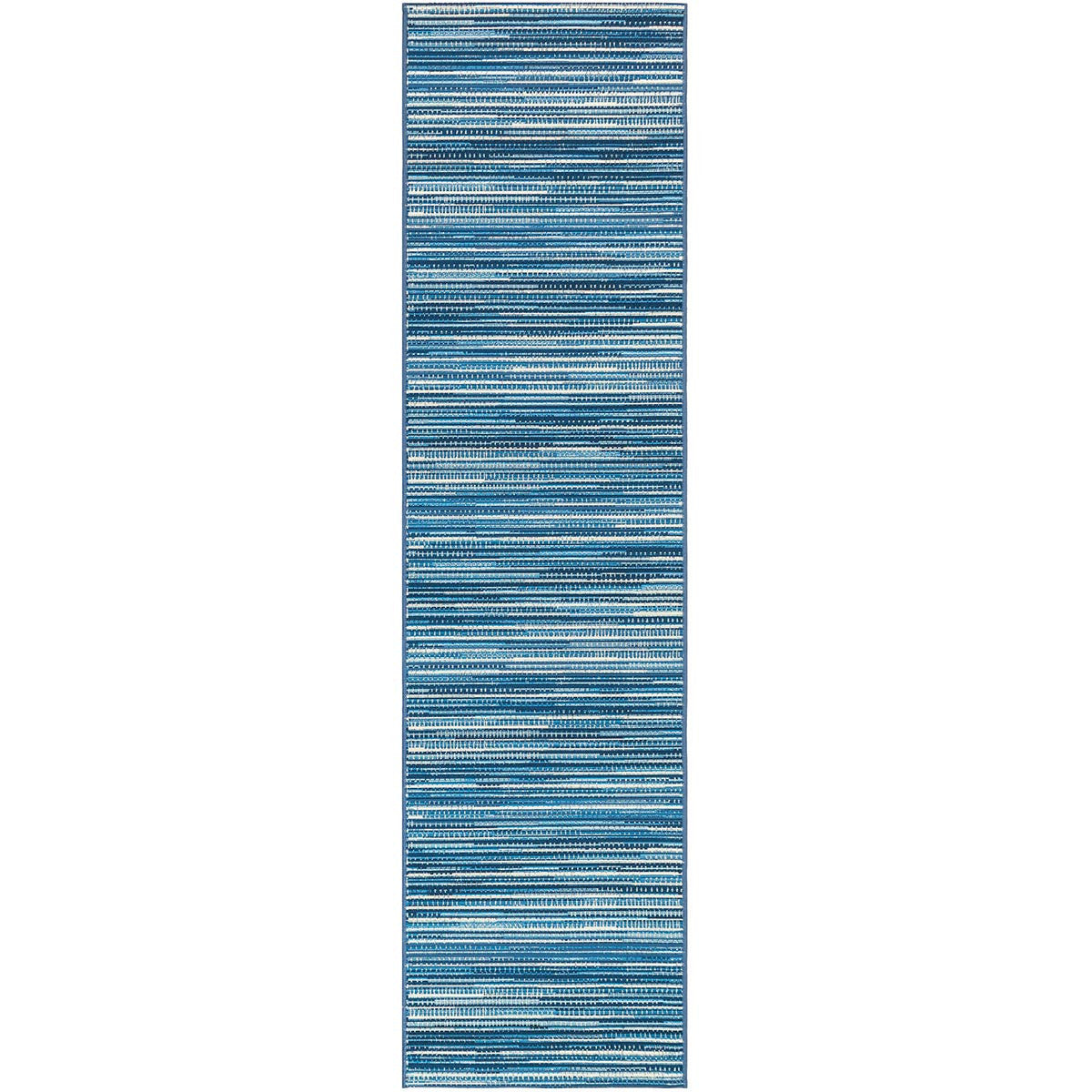 Pacific Stripes Blue Indoor/Outdoor Rug - 2 x 8