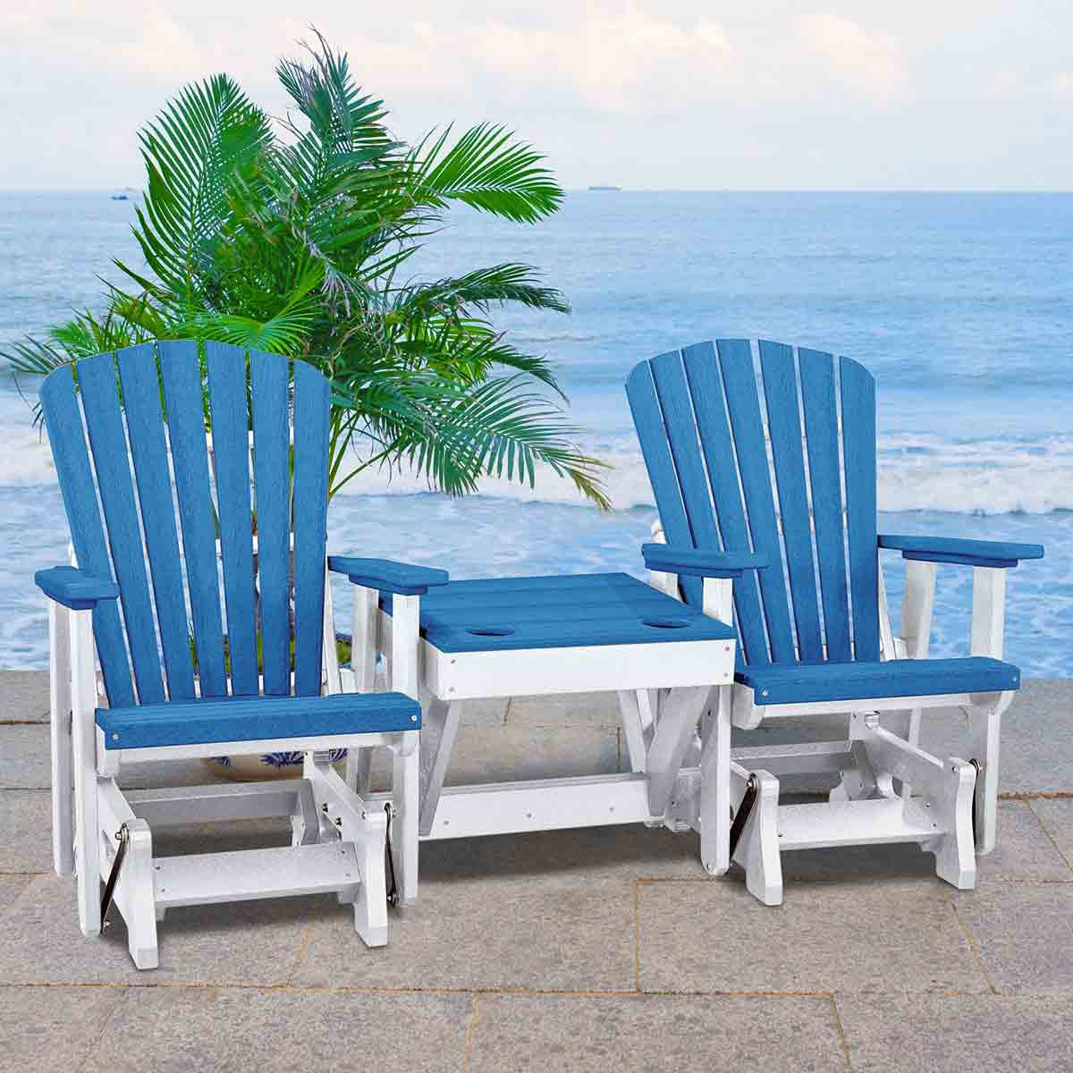Bayside Adirondack Double Glider with Center Table - Blue & White - OUT OF STOCK UNTIL 07/08/2026