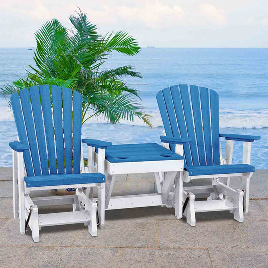Bayside Adirondack Double Glider with Center Table - Blue & White - OUT OF STOCK UNTIL 07/08/2026