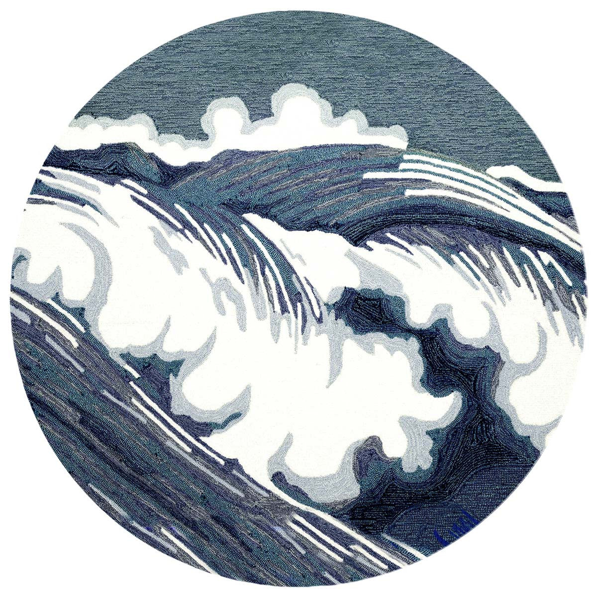 Coastline Curl Blue Indoor/Outdoor Rug - 8 Ft. Round