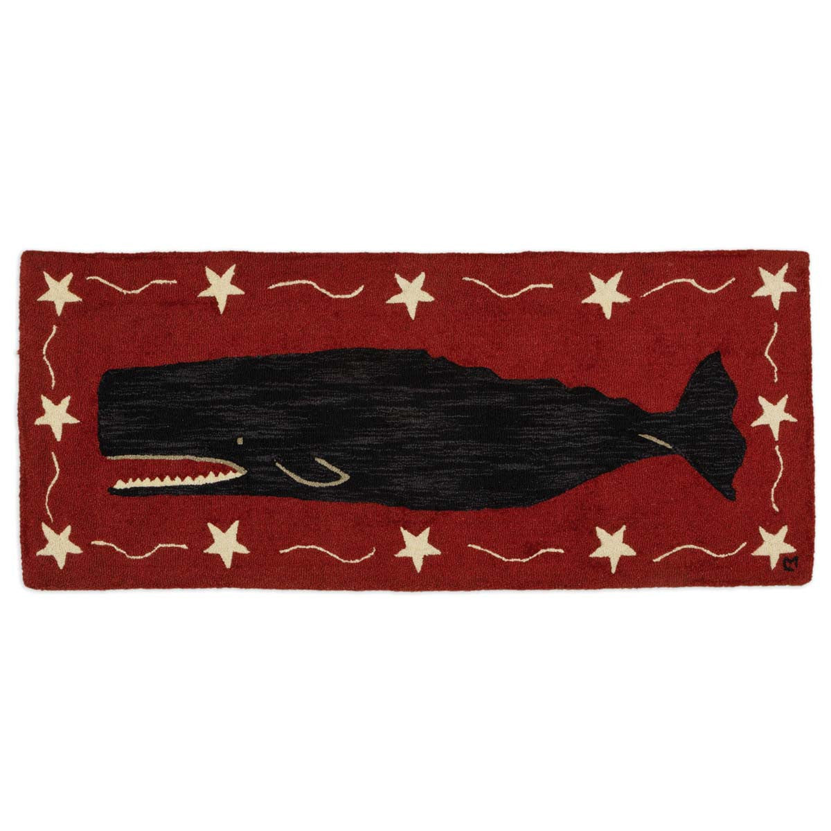 Whale and Stars Hooked Wool Runner - 3 x 6