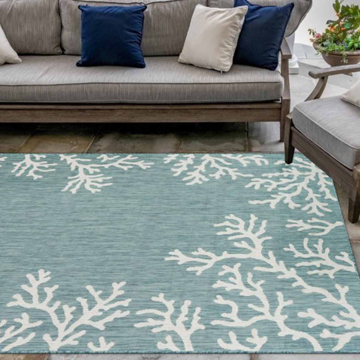 Miami Coral Aqua Indoor/Outdoor Rug - 8 x 10 - OUT OF STOCK UNTIL 06/29/2026