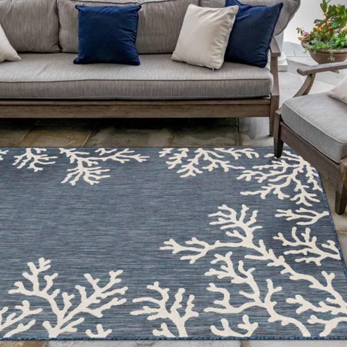 Miami Coral Navy Indoor/Outdoor Rug - 5 x 8