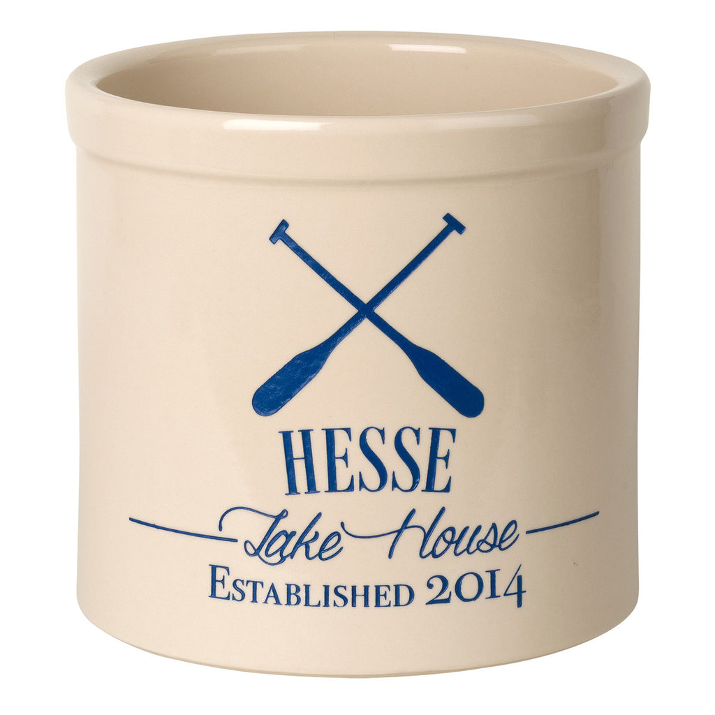 Oar Lake House Personalized Crock - Dark Blue