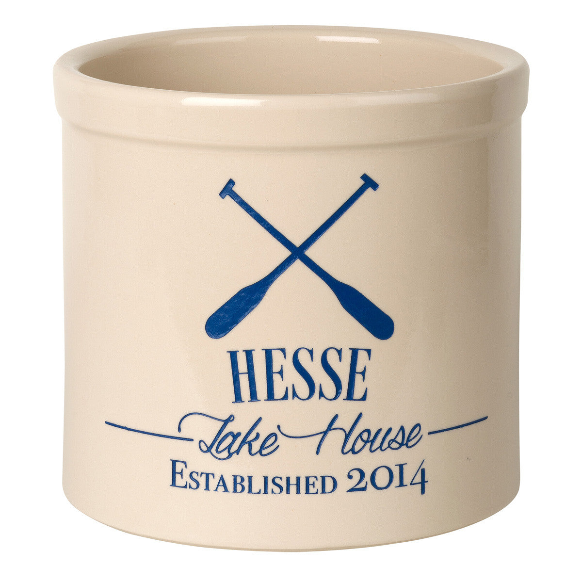 Oar Lake House Personalized Crock - Dark Blue