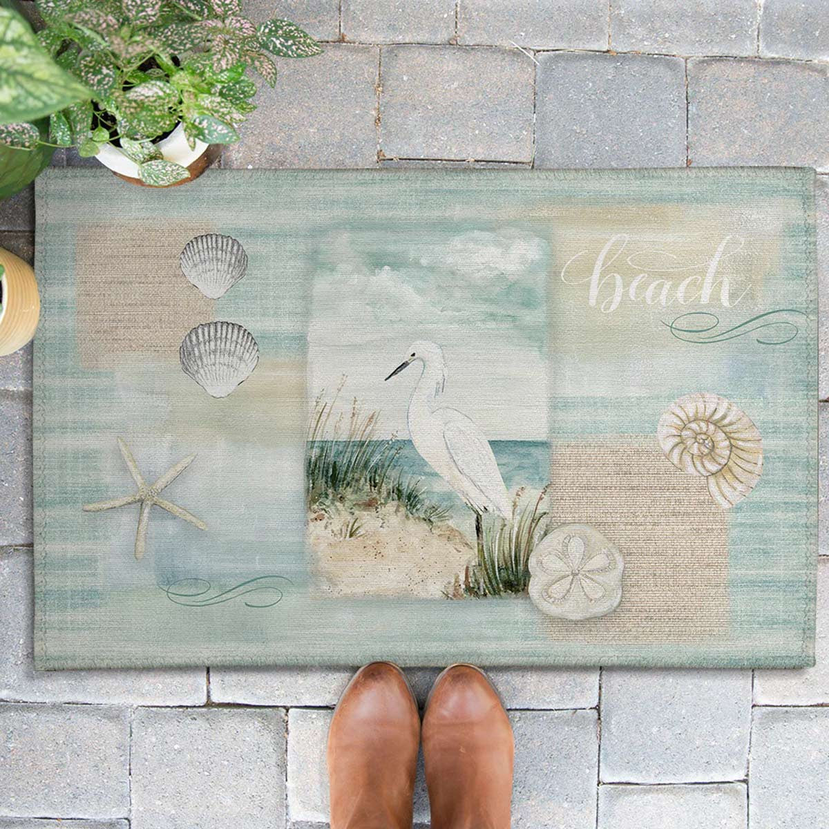 Seashell Egret Outdoor Rugs
