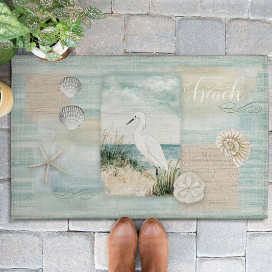 Seashell Egret Outdoor Rugs