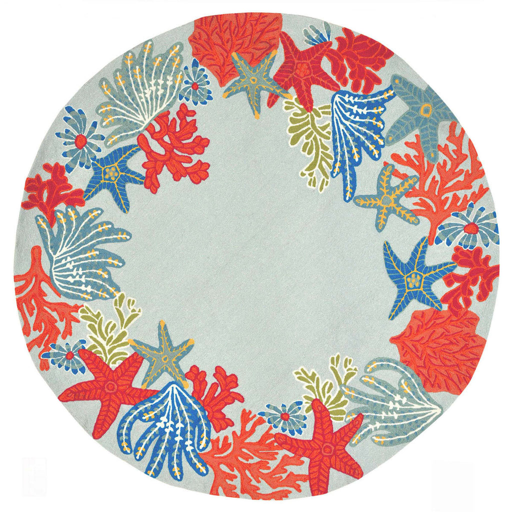 Seaside Party Aqua Indoor/Outdoor Rug - 5 Ft. Round
