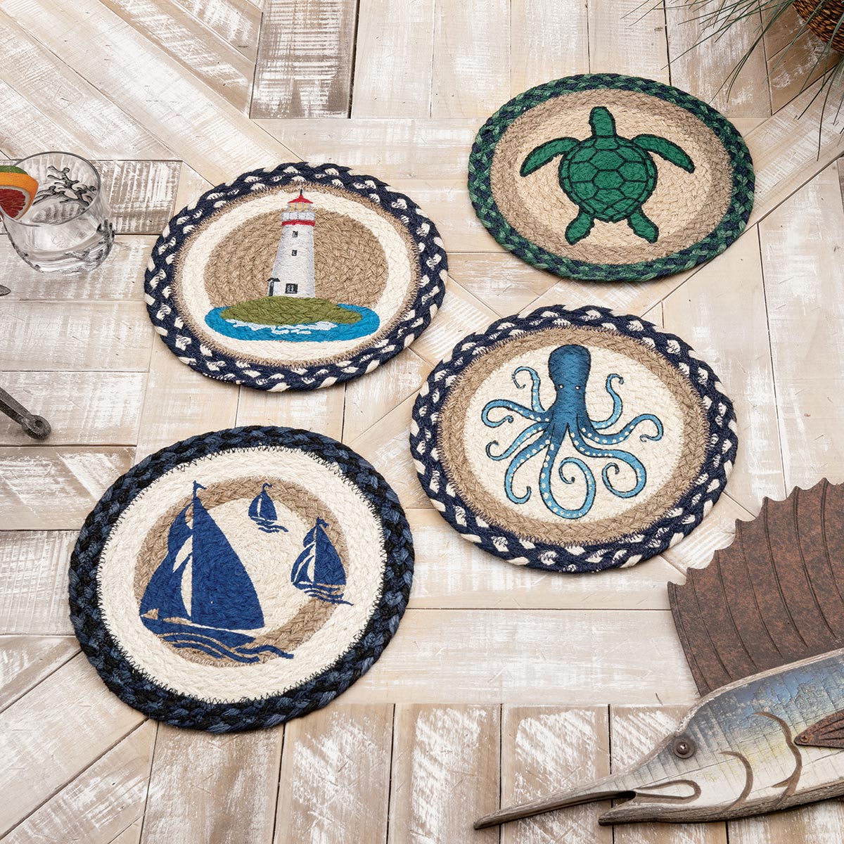 Seven Seas Sailboats Braided Trivet - Set of 3