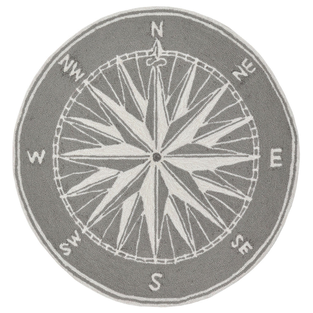 Skipper's Compass Gray Indoor/Outdoor Rug - 5 Ft. Round