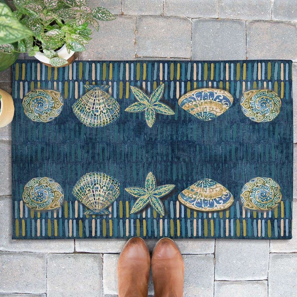 Shell Garage Rug Stylized Shells Outdoor Rugs | Bella Coastal Decor