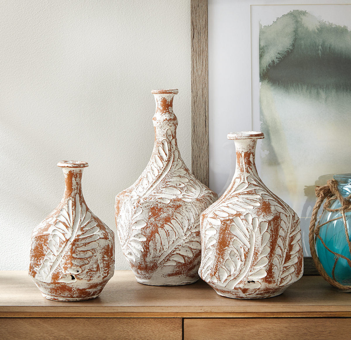 Terracotta Leaf Vases - Set of 3
