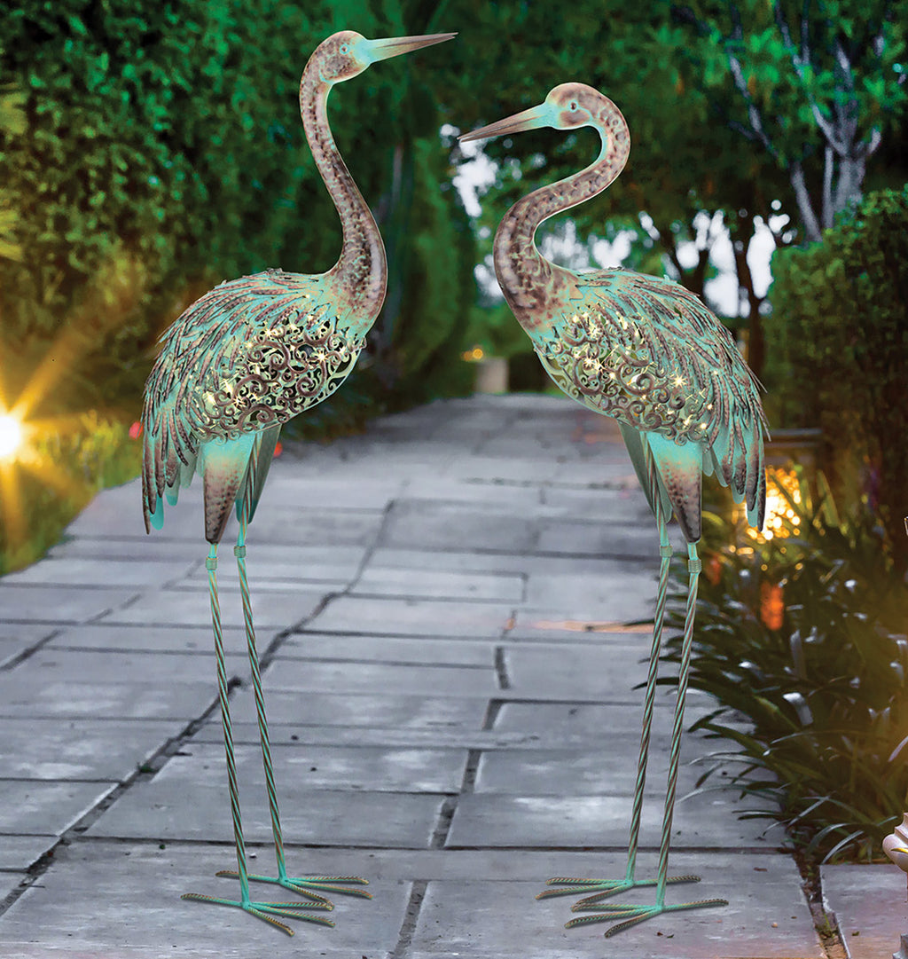 Verdigris Crane Solar Garden Statue - Down