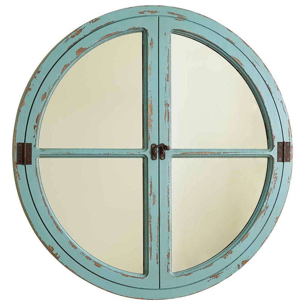 Weathered Sea Blue Round Mirror