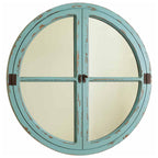 Weathered Sea Blue Round Mirror