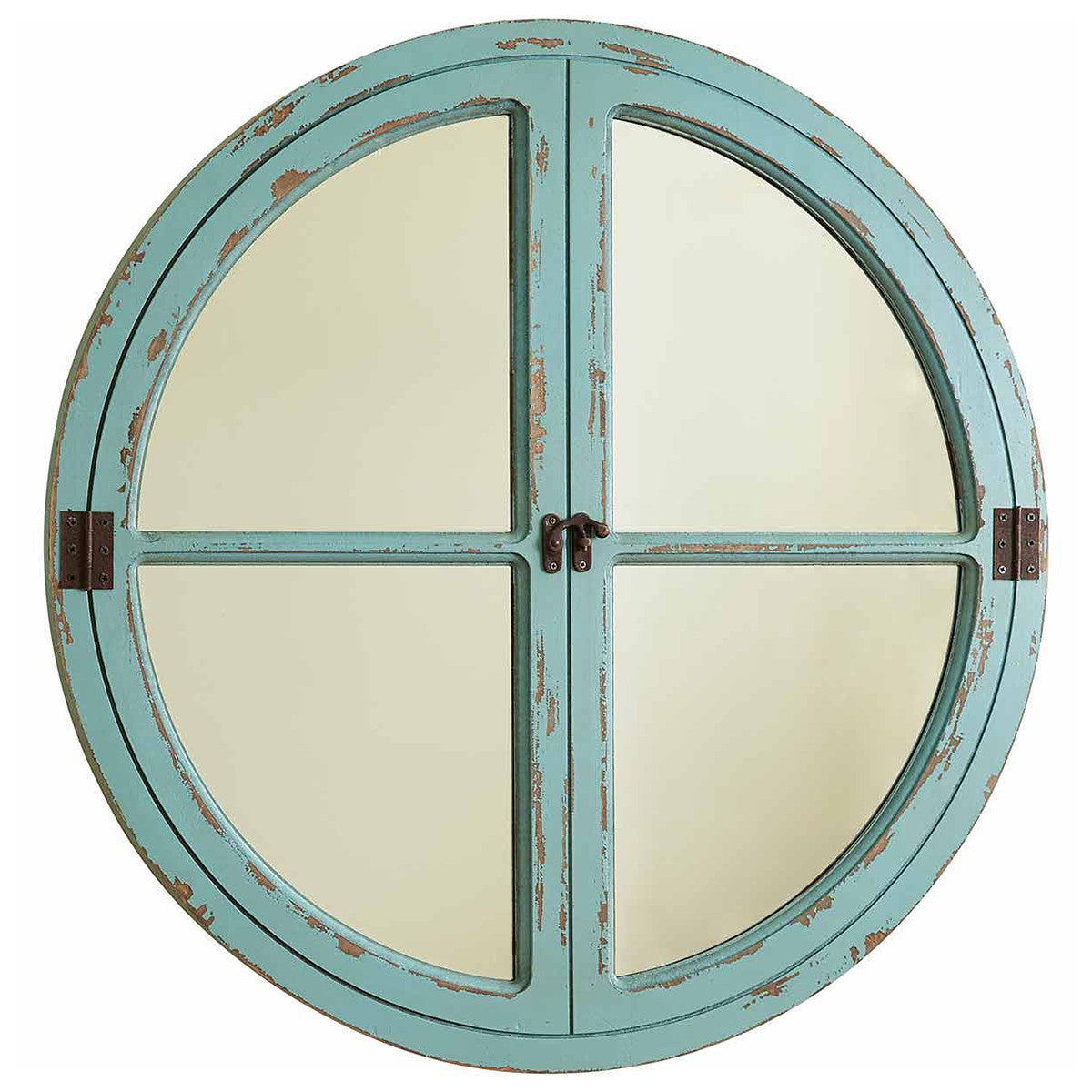 Weathered Sea Blue Round Mirror