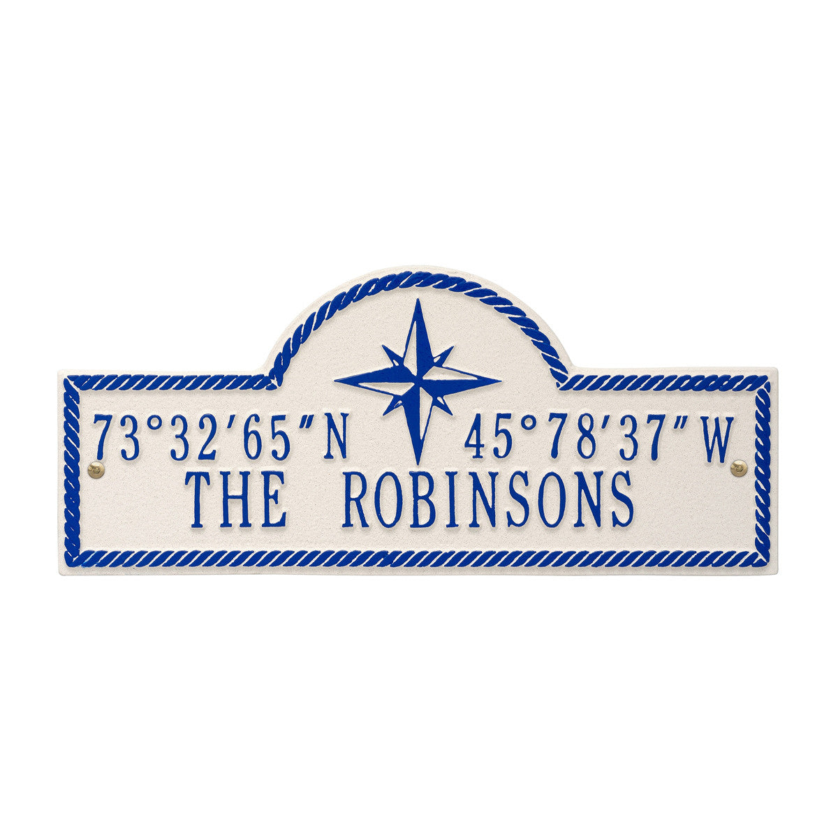 White & Navy Personalized Coordinates Plaque