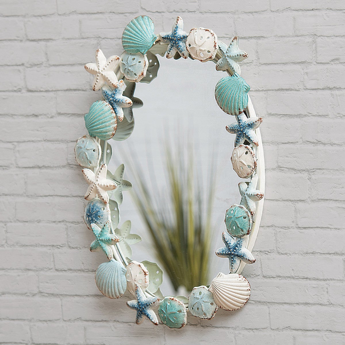 Aqua Shells & Starfish Wall Mirror | Bella Coastal Decor