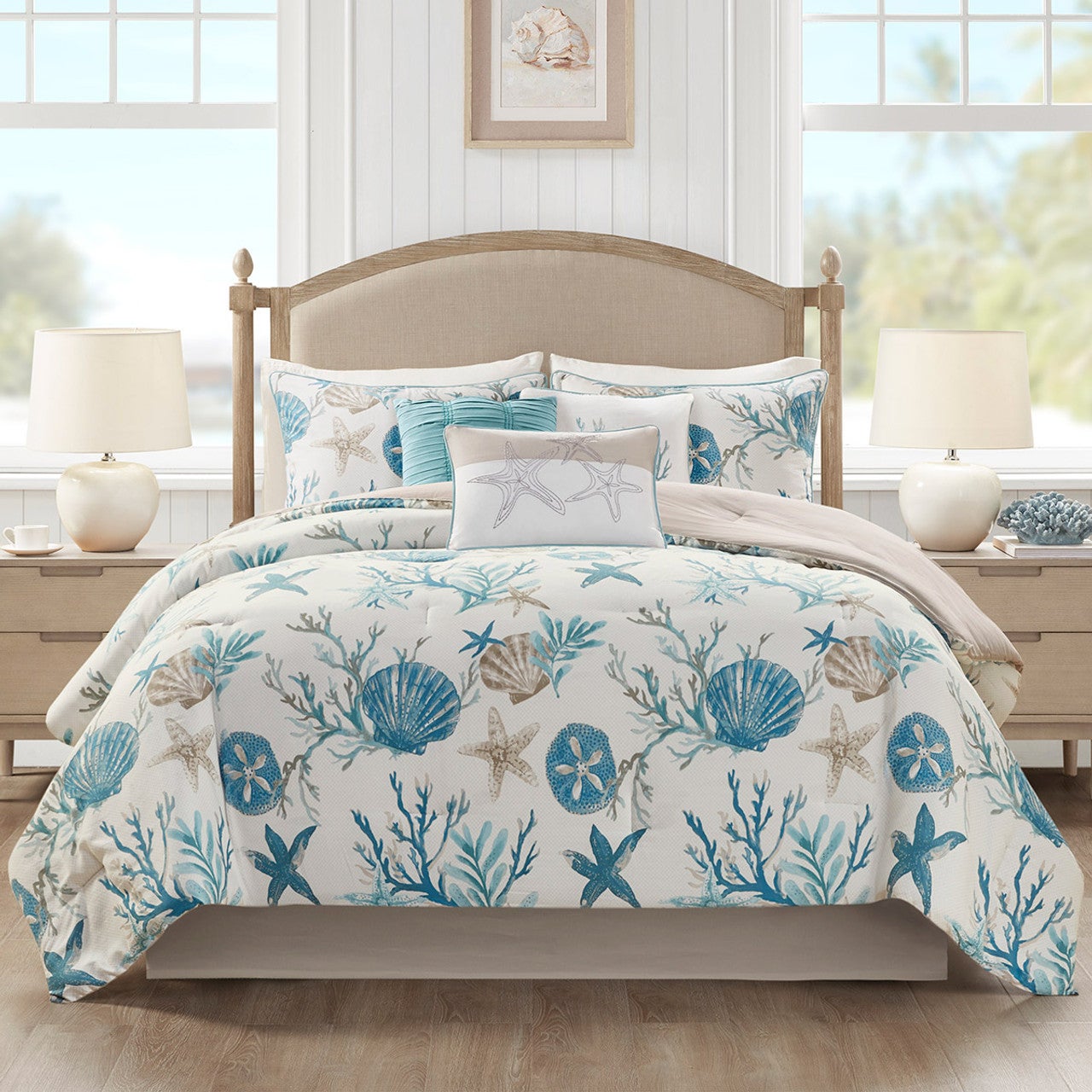Coralscape Seashell Comforter Set Queen Bella Coastal Decor JLAM108072 Coralscape Seashell Comforter Set Queen INSET 1 