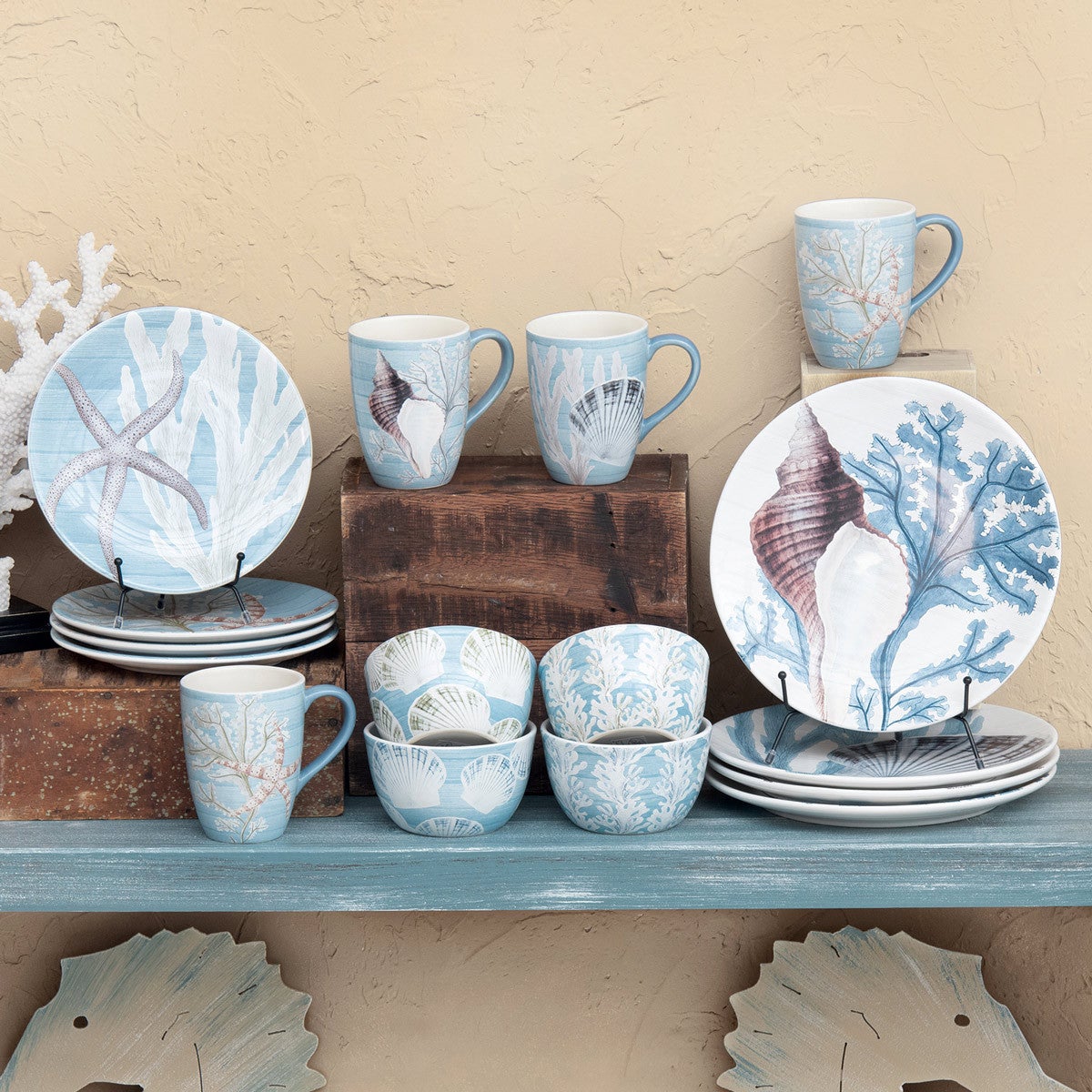 Coastal Decor Coastal Dishware Sets Turquoise Reef Melamine