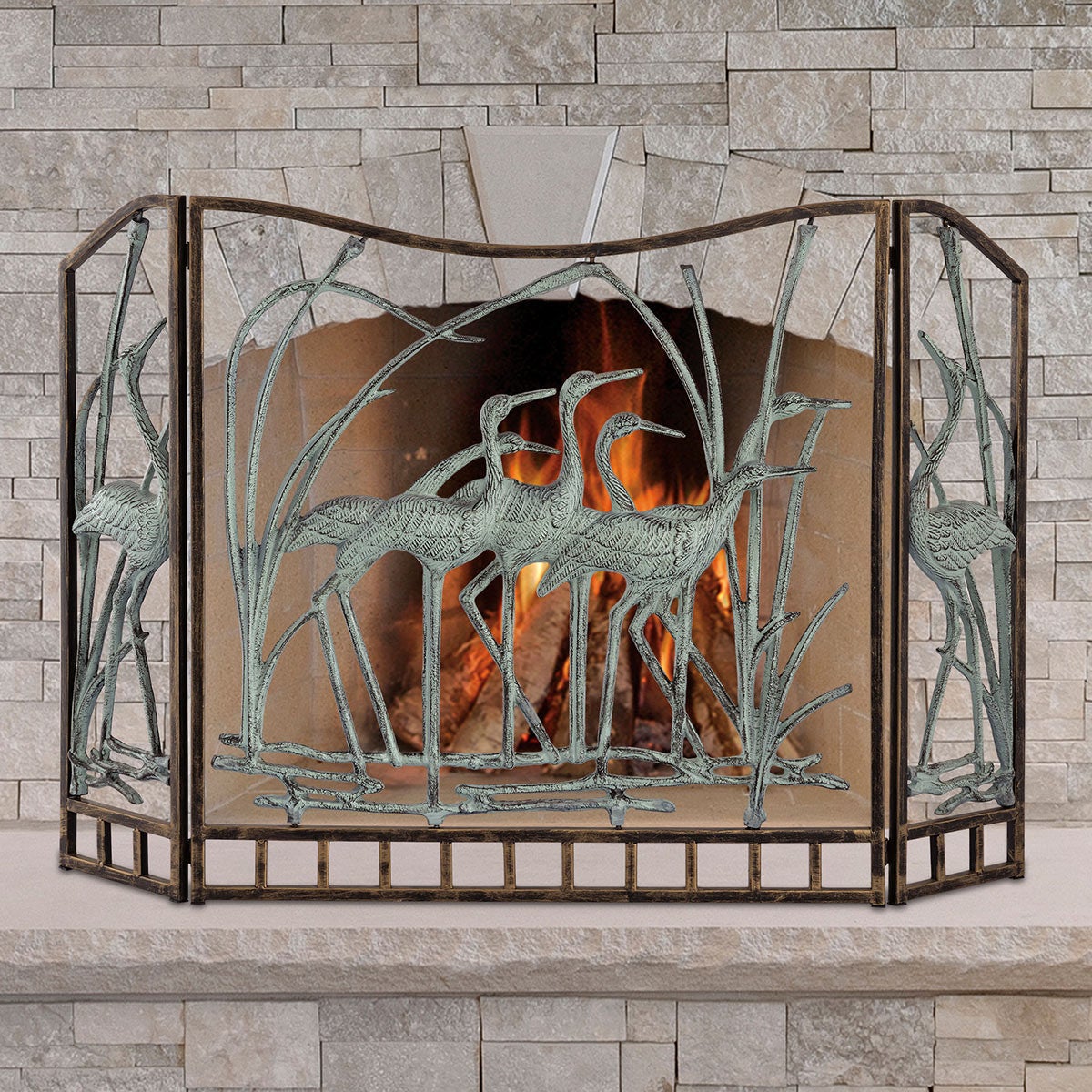 ヴィンテージ風 スクリーン（屏風） Blythe撮影用ディスプレイ ガーデン雑貨 Crane Flock Fireplace Screen | Bella Coastal Decor