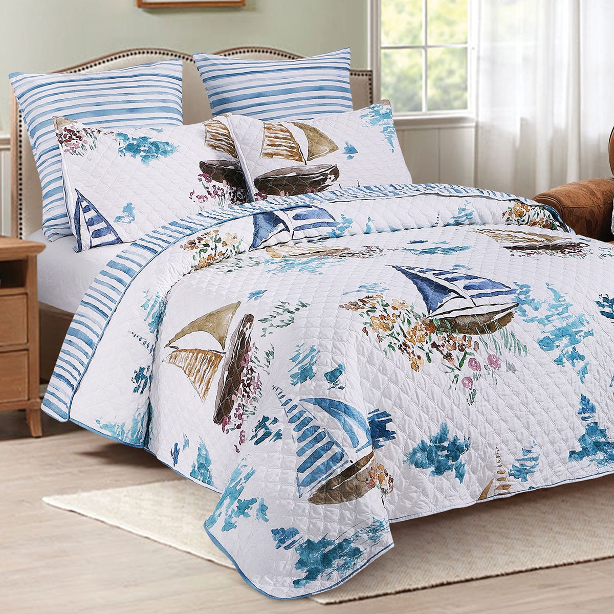 Sailboat Paradise Quilt Bed Set - Queen | Bella Coastal Decor