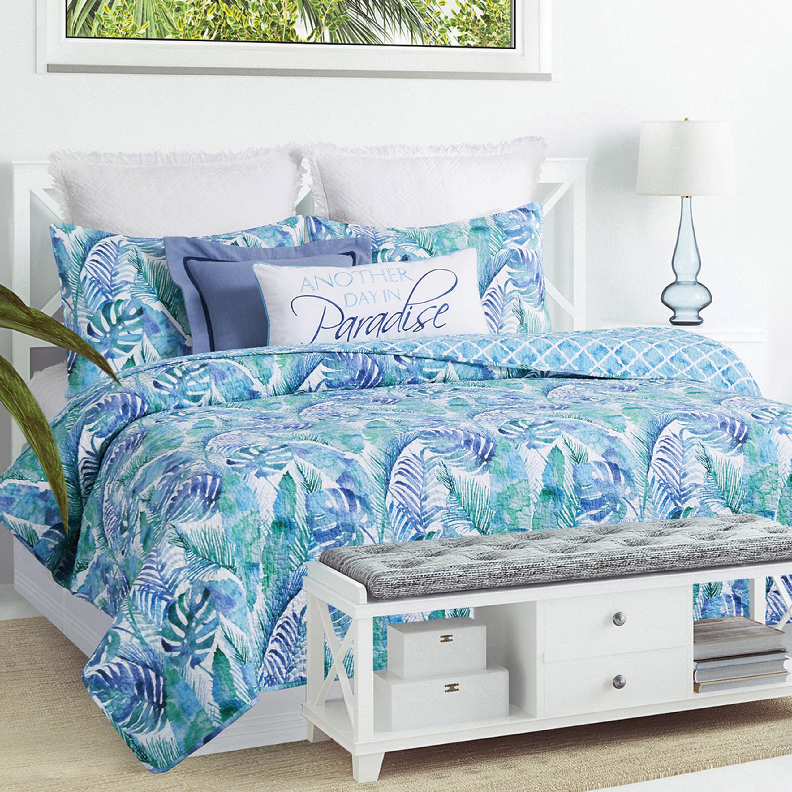 Cabana Palms Quilt Bed Set Twin OVERSTOCK Bella Coastal Decor Media 
