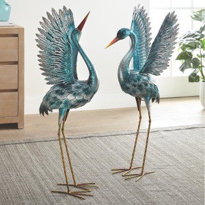 Sea Blue Metal Crane Statues