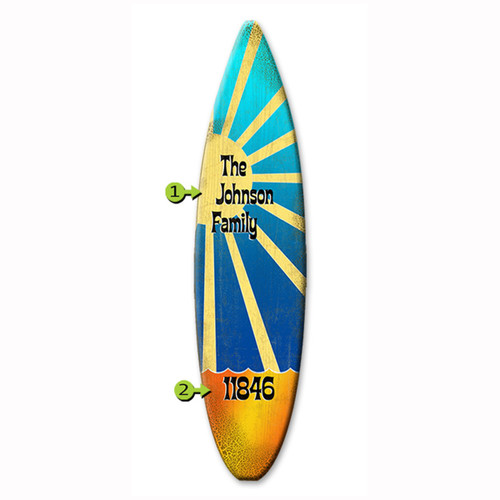 Sunshine on Blue Surfboard Wood Personalized Sign - 12 x 44