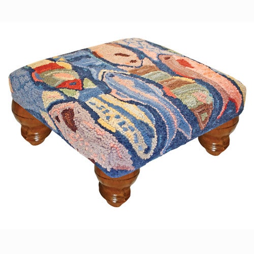 Swimming Fish Hooked Wool Footstool