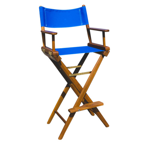 Teak Captain's Chair with Blue Seat Covers