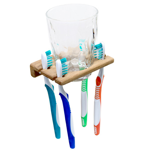 Teak Toothbrush Holder with Glass