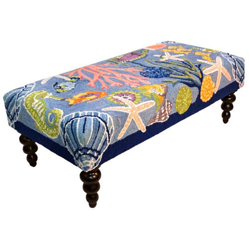Vibrant Reef Hooked Wool Bench