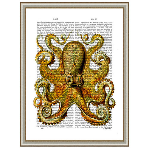 Vintage Yellow Octopus Front Framed Print
