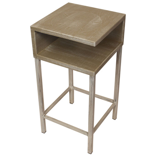 Weathered Tan Sand Dollar Drink Table on Iron Base