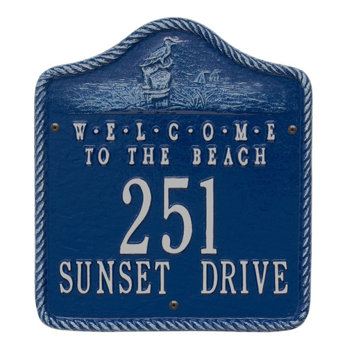 Welcome to the Beach Address Plaque - Blue and Silver