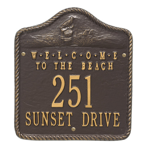 Welcome to the Beach Address Plaque - Bronze and Gold