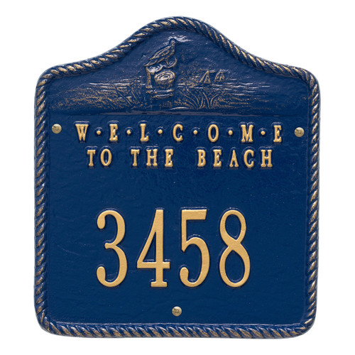 Welcome to the Beach House Number Plaque - Blue and Gold