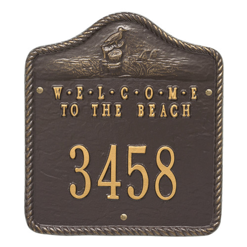 Welcome to the Beach House Number Plaque - Bronze and Gold