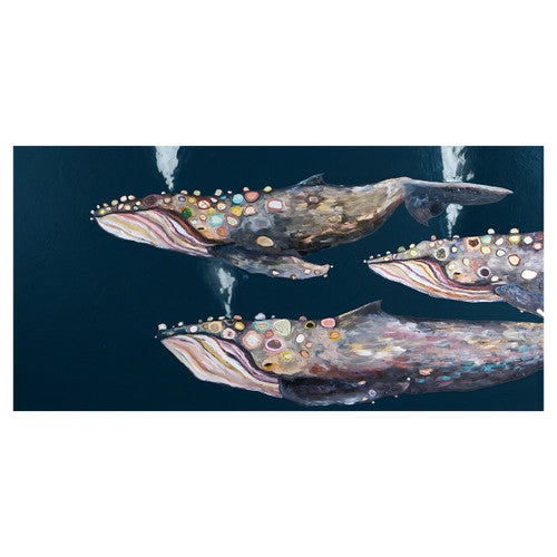 Whale Migration Indigo Wall Art - 30 x 15