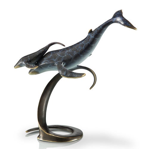 Whale Pair on Wave Statue