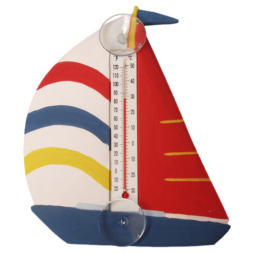 White, Red & Blue Sailboat Small Window Thermometer