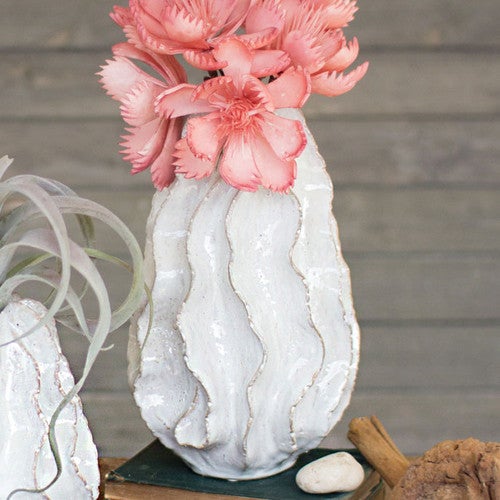 White Rippled Vase - Large