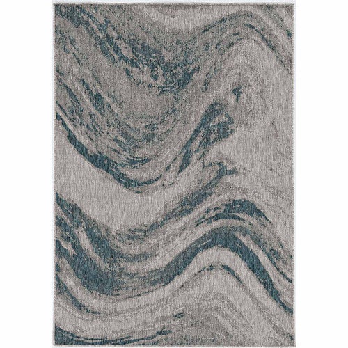 Negril Gray & Teal Indoor/Outdoor Rug - 8 x 11