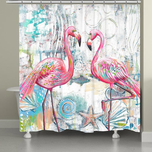 Flamingos & Shells Shower Curtain